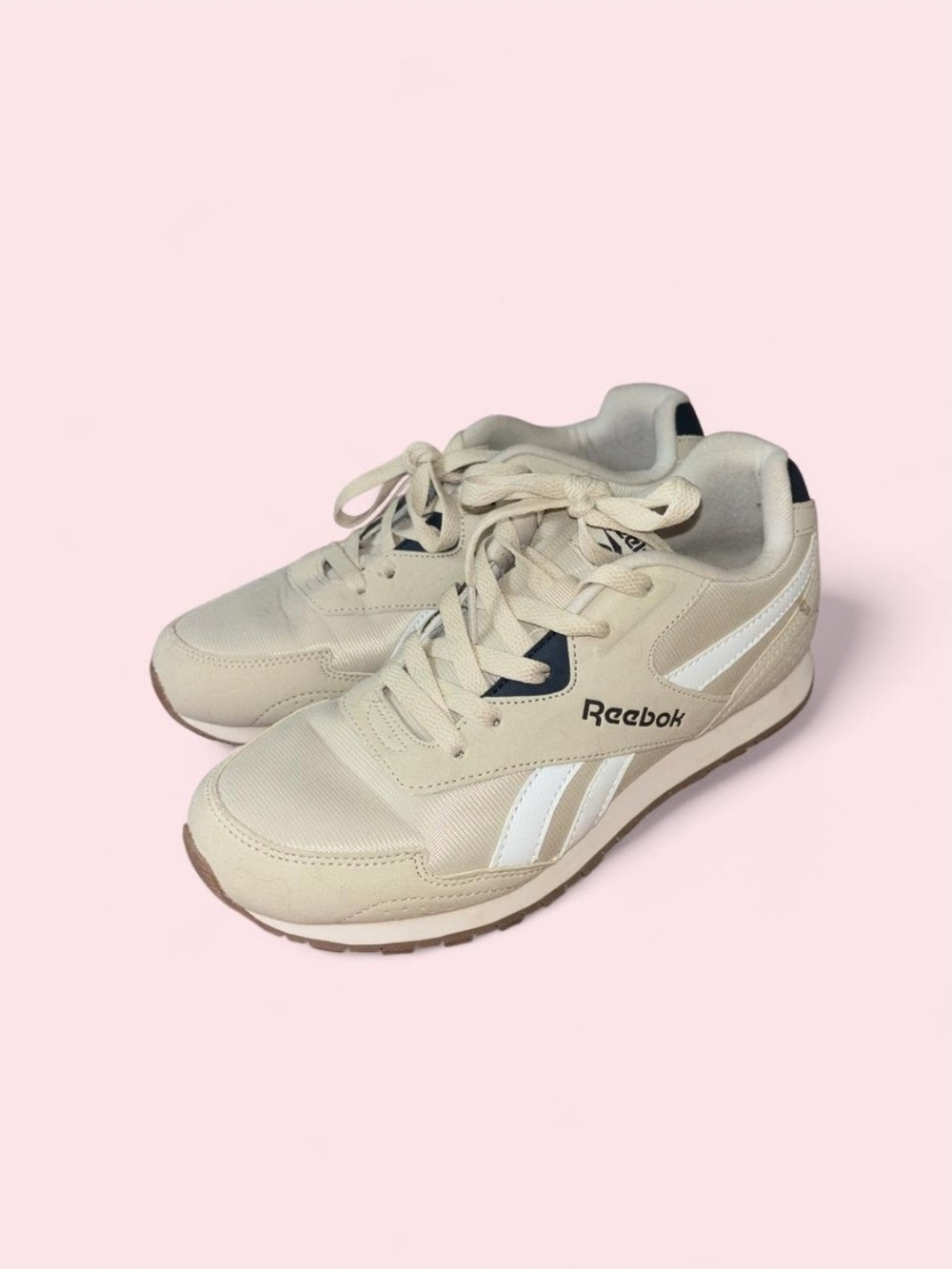 Reebok Classic Beige White/Navy Blue Sneakers Size 5B